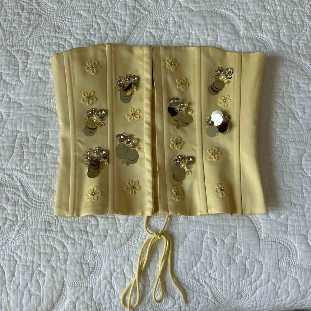 Danielle Guizio Embellished Satin Corset